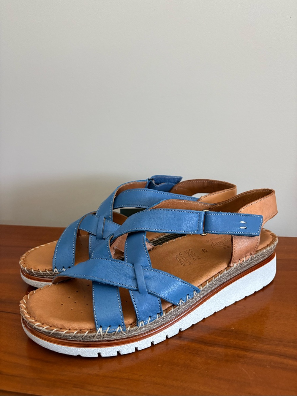 NEW Migula Slingback Wedge Sandals Womens 39 Blue Genuine Leather Spring Step